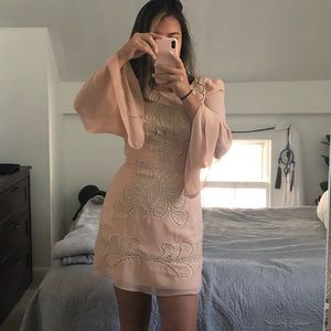 Ark & Co Embroidered Blush Dress with Bell Sleeves